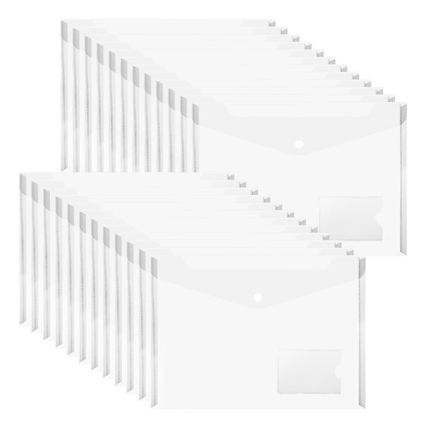 Plastic Envelopes Wallets, MerryNine 24 Pack A5 Clear Document Folder with Label Pocket, for School Home Work Office Organization