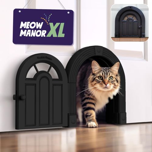 Cat Door Interior Door - Meow Manor® Extra Large Pet Door, 10.25 x 11 No-Flap Cat Door Interior Door for Cats up to 30 lbs, Easy DIY Setup, Secured Installation in Minutes, No Training Needed