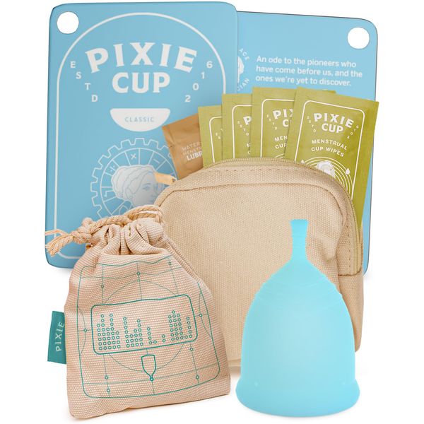 Pixie Cup Soft Menstrual Cup - Ranked 1 for Most Comfortable Reusable Period Cup - Buy One We Give One - Includes Ebook Guide, Flushable Wipes, Lube, & Storage Bag - Tampon and Pad Alternative