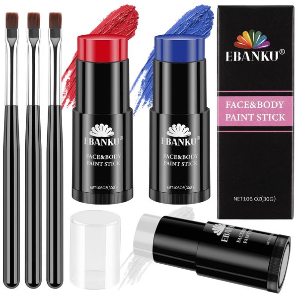 EBANKU Black, White Face Body Paint Stick Oil, White Eye Black Sticks for Sports, Cream Skeleton Joker Mime Foundation Makeup, Face Painting Kit for Halloween SFX Cosplay Costume Party (HBL)