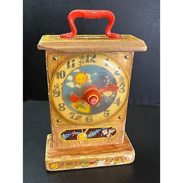 Vintage Fisher Price Teaching Clock 1964 Music Box Musical Toy Working USA