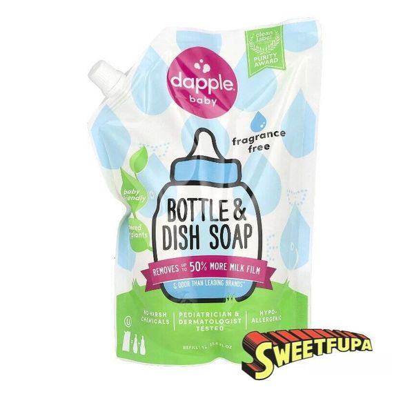 Dapple Baby Bottle & Dish Soap Refill Fragrance Free 33.8 fl oz/1 L Sealed New