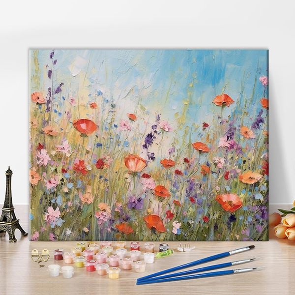 TISHIRON Abstract Flowers Paint by Numbers for Adults DIY Paint by Number Kits on Canvas Acrylic Painting by Numbers with Brushes Canvas Gifts Art Crafts 16"x20"(Frameless)