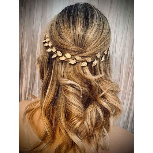 Unicra Wedding Leaves Hair Vine Bridal leaf Headpiece Gold Headbands Hair Accessories for Women and Girls(15.7 Inches) (Gold)