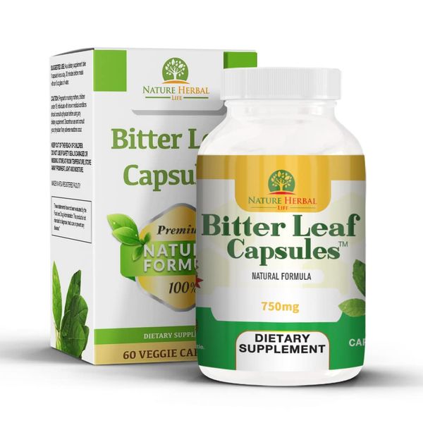 Nature Herbal Life Bitter Leaf Capsules. 750 mg. 60 Count, Natural Herbal Supplement, Green, Pack of 1