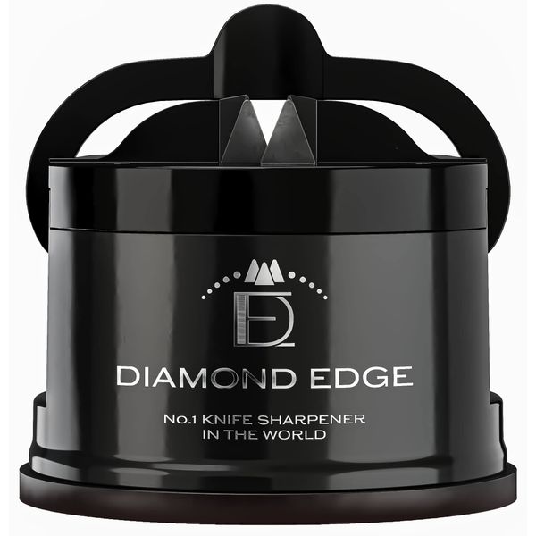 Diamond Edge No.1 Knife Sharpener in The World - Lifetime Use for Any Knife from Chef's, Utility to Steel Pocket Knives - Professional Safe Manual Sharpening Tool, Midnight Black