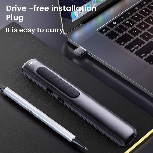Presentation Clicker, Wireless 2.4 GHz Red Laser Pointer Laser Pen, USB Presenter Remote Presentation Pointer, Charge Display, 100 Days Standby, Powerpoint Clicker for Computer Laptop Mac