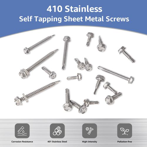 Culture Gifts #8 and #10 Self Tapping Screws for Metal Assortment, 200-piece Hex Stainless Steel Screws 7 Sizes 1/2" to 2"