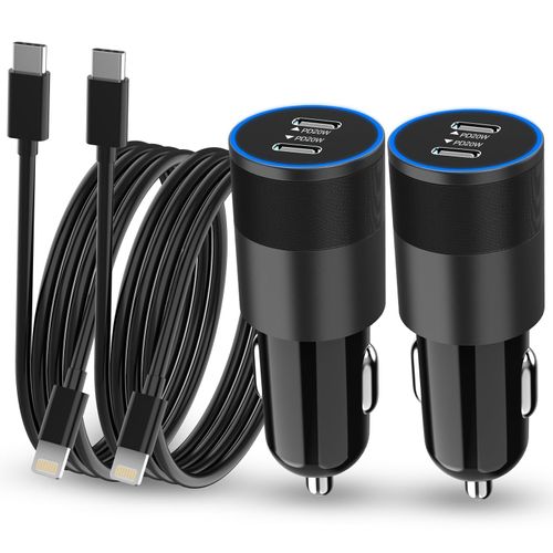 【MFi Certified】2-Pack 40W Fast Charge USB C Car Charger for iPhone 14 Pro Max/14 Plus/13/12/mini/11/XS/XR/X/8/Plus, Dual 20W PD Auto Adapter Cigarette Lighter Plug with USB C to Lightning Cable 3.3ft