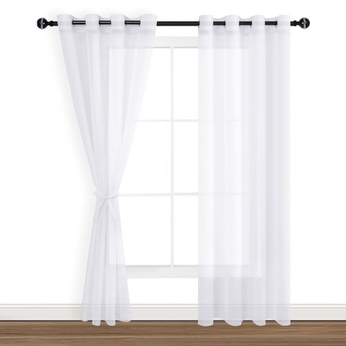 Hiasan White Sheer Curtains 84 Inches Long with Tiebacks, Light Filtering Semi Transparent Lightweight Voile Grommet Window Curtains for Bedroom, Living Room, W52 x L84, Set of 2 Drape Panels