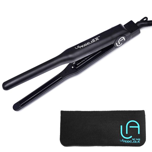 Le Angelique Hummingbird 1/4 Inch Thin Flat Iron for Short Hair & Edge Control - Tiny Mini Hair Straightener - 450F Tourmaline & Ceramic Small Pencil Plates + Heat Resistant Travel Pouch/Mat Included