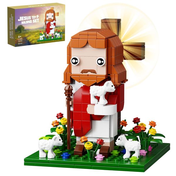 VONADO Jesus Building Block Set, The Shepherd God Little Jesus Building Toy, Bible Story Jesus Figures with LED Light，Easter, Christmas, Christian Gift for Adults and Kids Age 6+(324PCS)