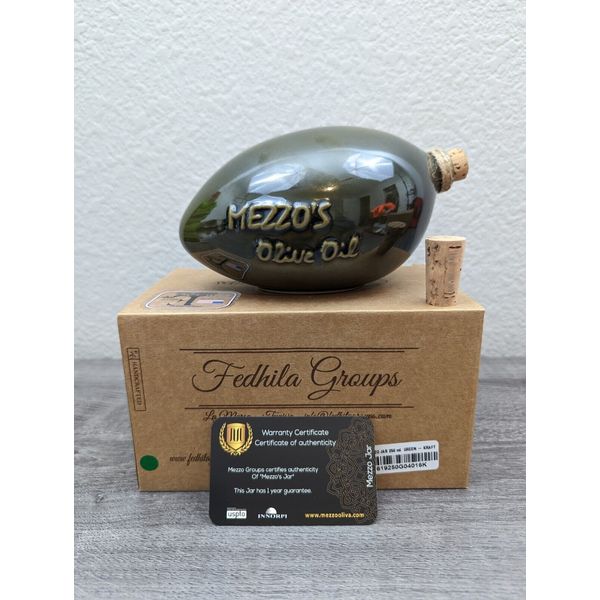 Genuine Mezzo Oliva Handcrafted Olive Oil Jar Green Bottle 250 ml EMPTY With COA