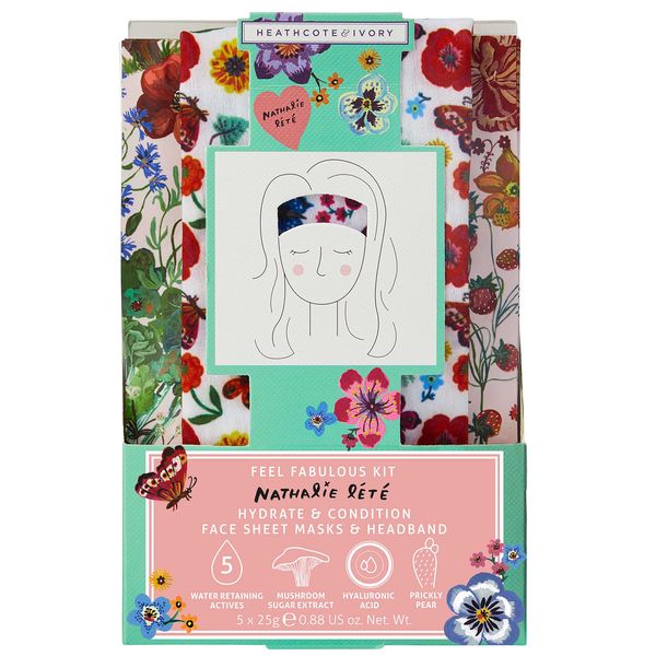 Vintage & Co Beauty Nathalie Lete Myrtle Woods Feel Fabulous Kit with 5 Face Sheet Masks & Headband White