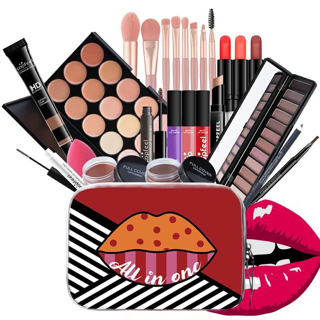 Vielseitiges Make-up-Set Schminkpaletten, Cosmetics Schminkkoffer Reisekosmetik-Set Geburtstag Weihnachten Geschenkset für Teenager Mädchen mit Schminkpalette Lidschattenpalette Lippenstift