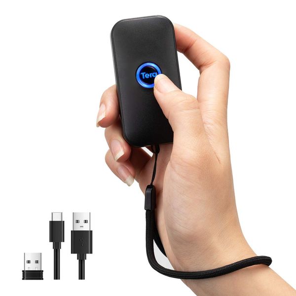 Tera Mini Tragbarer Barcode-Scanner Laser Barcodescanner 3-in-1 Bluetooth & USB-Kabel & 2,4G-Wireless für 1D Barcode-Lesegerät Funktioniert, 1100Laser