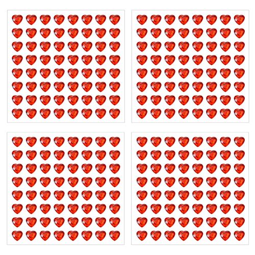 Shapenty 6mm Acrylic Heart Rhinestones Stickers Crystal Gems Stickers for Valentine’s Day Wedding Christmas Decoration DIY Craft Nail Face Makeup Ribbon Card Jewelry Making, 256PCS (Red)