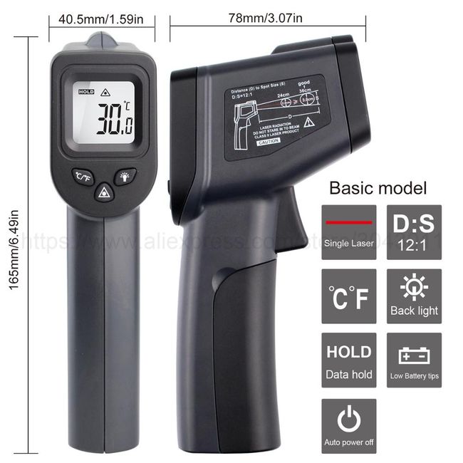 Digital Infrared Thermometer 380, No Touch Digital Laser