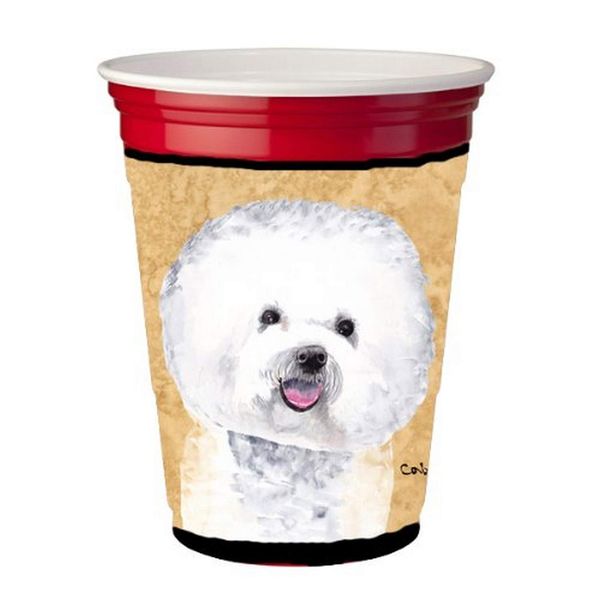 Caroline's Treasures SC9135RSC Bichon Frise Red Cup Hugger Cup Cooler Sleeve Hugger Machine Washable Drink Sleeve Hugger Collapsible Insulator Beverage Insulated Holder