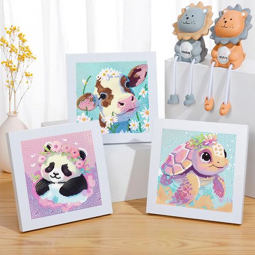 6 Pack 5D Cartoon Diamond Painting Kits for Kids, Cute Animals Diamond Art Kits for Kids Beginners, DIY Kids' Mosaic Kits Gem Art Dots Crafts for Girls Boys Ages 6-8-9-10-12, Home Wall Decor 6X6 Inch