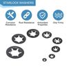 sourcing map 180Pcs Internal Tooth Washers Assortment Kit, 65Mn Tooth locking Ring Washers Quick Speed Nut ing Fastener, 8 Size, Black