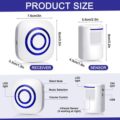 Mimorou Motion Sensor Alarm Wireless Driveway Alarm Indoor Home Motion Detector Long Range Security Alert Monitor System with 6 Sensor and 3 Receiver, 38 Chime Tunes and LED Indicators