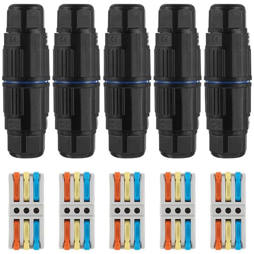 Kingdder 5 Pcs Ip68 Waterproof Outdoor Junction Box 5 Pcs 3 Way Waterproof Electrical Connectors Replaceable Outdoor for Awg 28-12