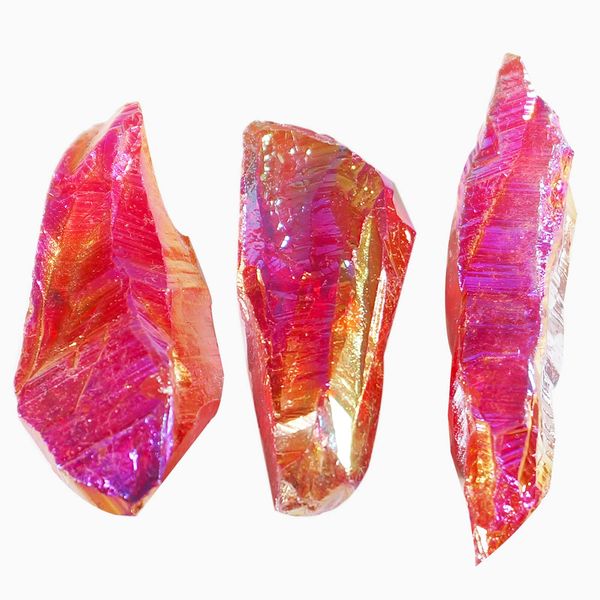 Healing Crystal Natural Electroplated Crystal Red Crystal Irregular Raw Stone of Mineral Collection 3Pcs