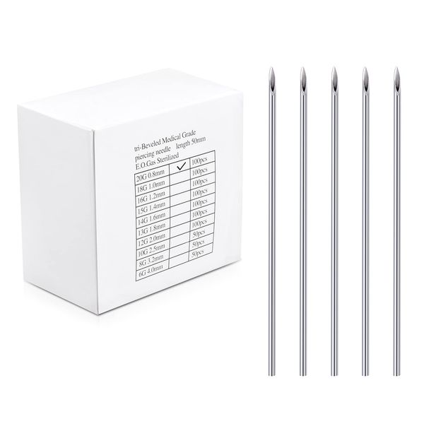 NIUSIMAN 100PCS 20G Piercing Needles,Body Ear Navel Nose Lip Nipple Piercing Needles,Stainless Steel Disposable Body Piercing Hollow Needles Tool