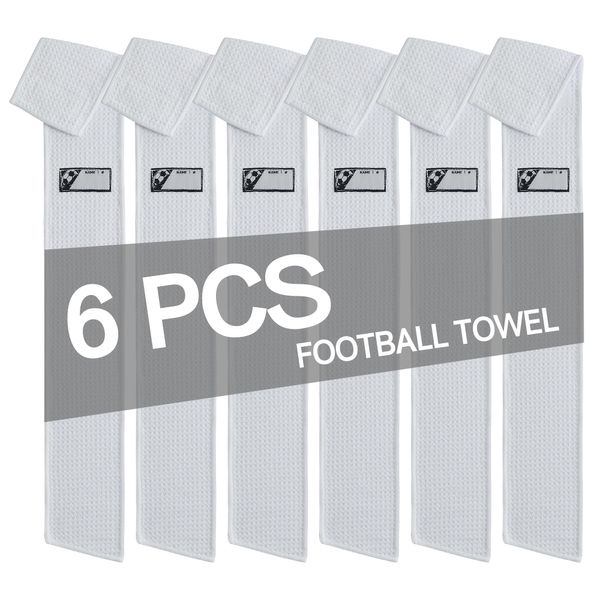 CYCLXY 6 Pcs White Thin Football Towels with Hook & Loop,Microfiber Football Twels Bulk,Clean Hands Sports Towel,Football Equipment Accessory