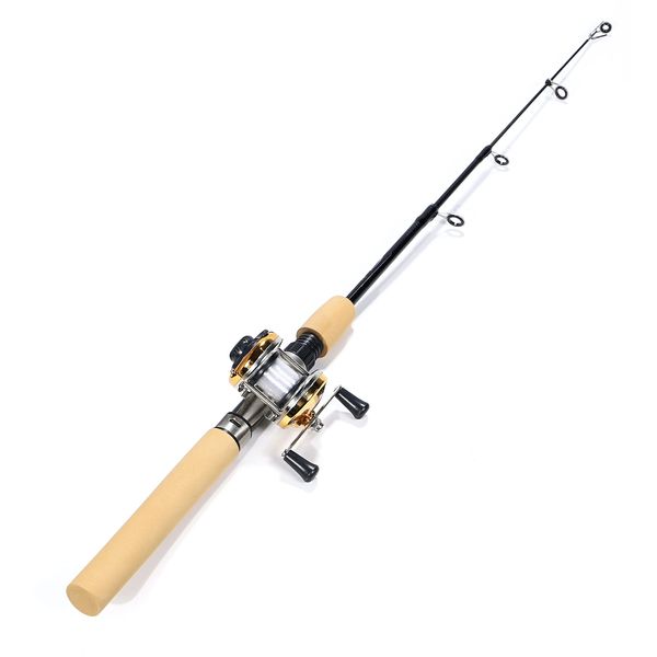 VILTAGE Fishing Rod Set, Compact Rod, Double Axis Reel, 39.4 inches (100 cm), For Ice Fishing, Braclave, Saltwater Compatible, Rod Case Included (Gold)