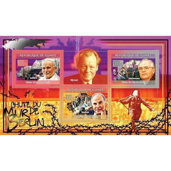 Berlin Wall Stamp Fall Pope John M. Gorbachev Helmut Kohl Willy Brandt S/S MNH