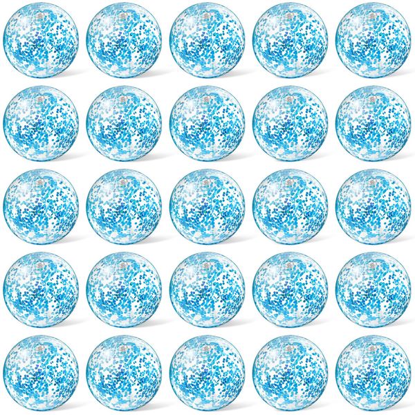 Hungdao 25 Pcs Inflatable Glitter Beach Ball 8 Inches Mini Clear Floatable Confetti Ball for Kids Bulk Swimming Pool Theme Party Ball for Hawaiian Theme Party Decorations Favors Supplies (Blue)