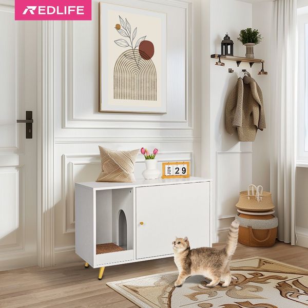 Redlife Wooden Cat Litter Box Enclosure Cat House Indoor Pet House Furniture