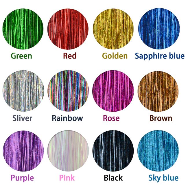 Hair Tinsel Kit with Tools 47 Inches 12 Colors 2400 Strands Hair Tinsel Hair Extensions Kit for Women Girls Hair Accessories for Christmas New Year Halloween Cosplay Party