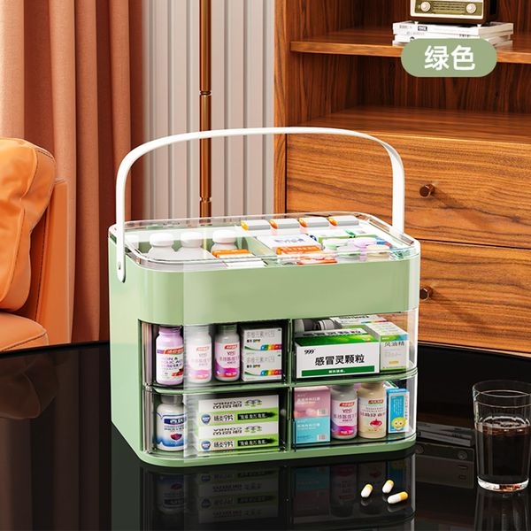 Medicine Box, First Aid Kit, 3-Layer, 2-Way Clear Box, Clear, Handbag, Removal Tray, Convenient Storage, Small Items, Divider, Desktop Storage, Stylish, First Aid Box, Multi-functional Case, Rubbing Case, Portable, Children, Home, White, Green, Pink