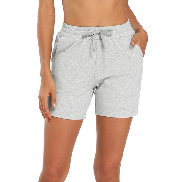 MOCOLY Women's Workout Bermuda Shorts 5" Activewear Yoga Gym Lounge Indoor Pajama Walking Shorts with Pockets Light Grey M