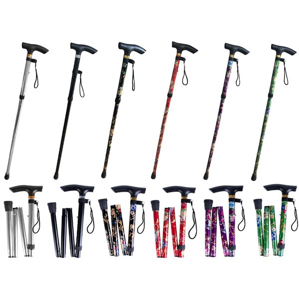 DID Walking Stick - Adjustable and Foldable - Lightweight - Comfortable Grip - Durable Walking Aid Mobility Aid - Collapsible Walking Stick (Black Floral)