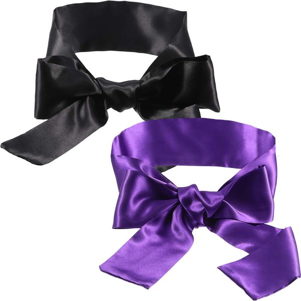 Hestya 2 Pack Sleeping Mask Satin Eye Mask (Black and Purple) Blindfold, 150 cm