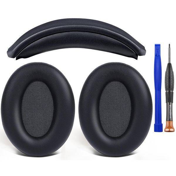 SOULWIT Earpads + Headband Set for Sony WH-1000XM3 (WH1000XM3) Over-Ear Headset Replacement Kit Headphone Replacement Pad Anti-aging Cushion DIY Head Strap Pad Repair Parts (Black)