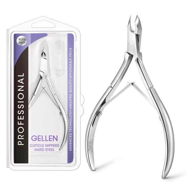 Gellen Professional Cuticle Nippers with Sharp Blades HL-205 Full Jaw Hard Steel Cuticle Trimmer Double Spring Cuticle Cutter for Fingernails and Toenails