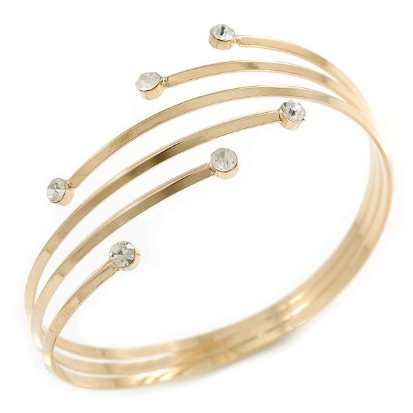 Avalaya Gold Plated Crystal Smooth Armlet Bangle - up to 29cm upper arm