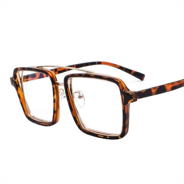 Yammi Women Lens Glasses Large Glasses Frame Eye Protection Harajuku Glasses PC Glasses (Color: Leopard)