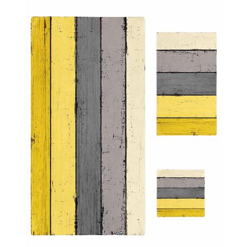 Barn Wood Board Grey Yellow Ombre Stripes 3 Piece Bath Towels Set, Gray Blue Gradient Soft & Absorbent Towel for Bathroom, Hotel (1 Bath Towel 30x60, 1 Hand Towel 16x28, 1 Washcloth 13x13)
