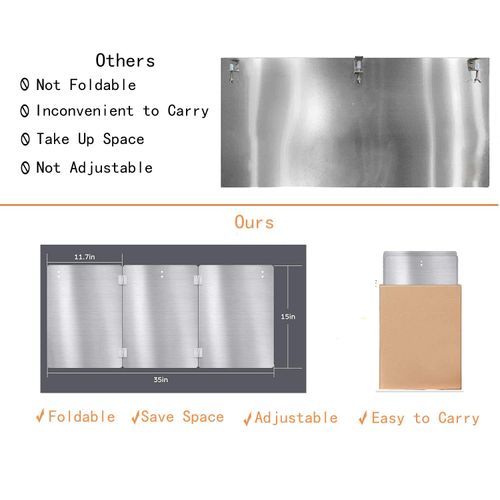 Andwarmth Patio Heater Reflector Shield-Heat Directional Focusing Reflector Attachment for Outdoor Gas Heater,Propane Heater Deflector Shield Replacement,Thick and Sturdy,Adjustable and Foldable