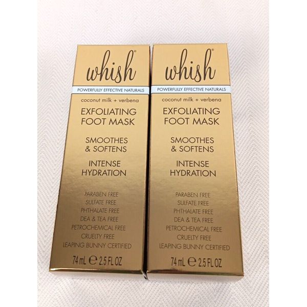 Set Of 2 Whish | Exfoliating Foot Mask 2.5 oz Coconut Milk + Verbena NEW SEALED