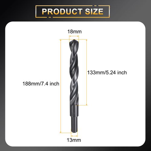 HARFINGTON 18mm Drill Bit 13mm Reduced Shank Round 4241 High Speed Steel Nitriding Black 118° Standard Point for Plastic Wood Copper Aluminum Iron Medium Soft Metal