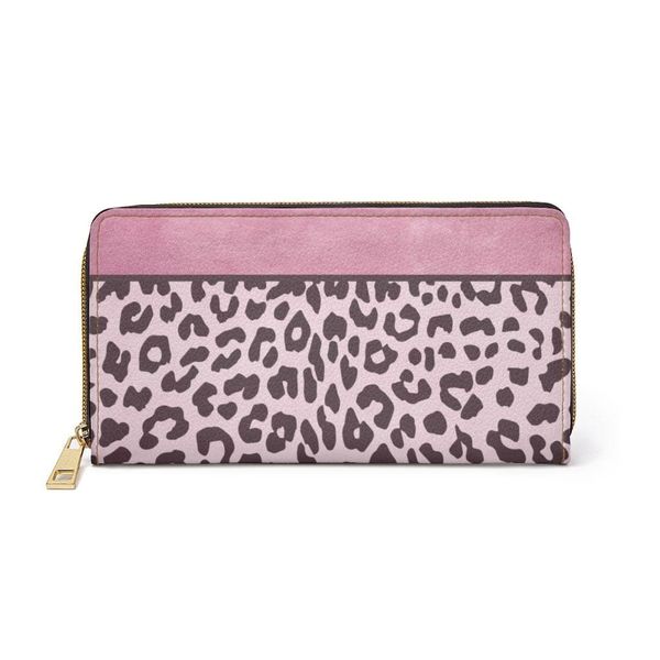 Womens Wallet, Zip Purse, Pink Leopard - One size