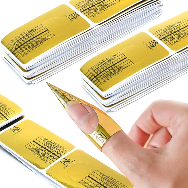 Nailskey Nail Forms for Gel Builder - 100 Pcs Self Adhesive Nail Extension Stickers for Acrylic, UV & Poly Gel with Tip Sculpting Guide - Nail Art for Home & Salon (Pack of 100)