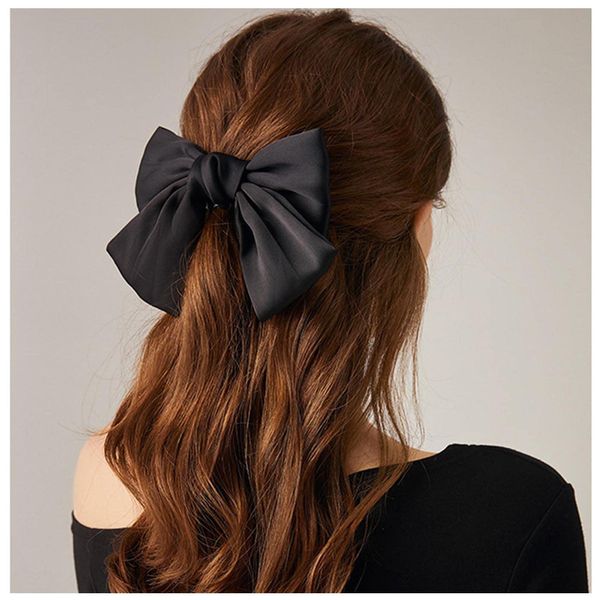 Andelaisi Vintage Bow Hair Clips Satin Bow Hair Barrettes Silk Hair Clip Barrette Retro Bowknot Hair Accessory Satin Ribbion Bowknot Clip Headpiece for Women and Girls Headdress (Black)